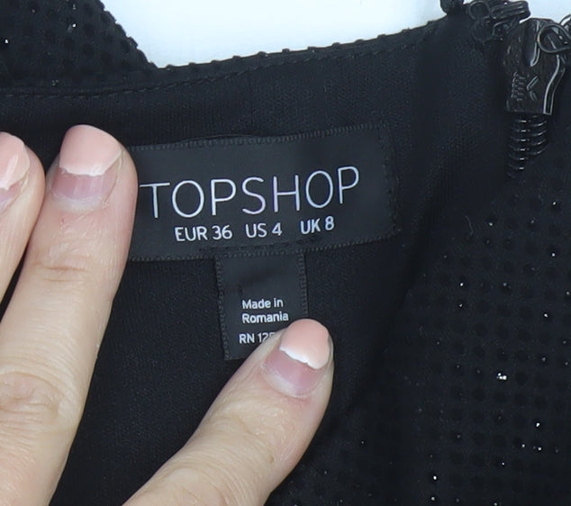 Topshop Womens Black Glitter Strapless Jumpsuit Size 8 Partywear