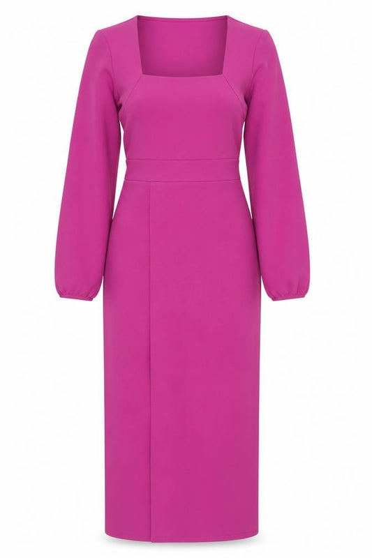 Boohoo Women Pink Midi Bodycon Dress Size 10 Long Sleeve Square Neck