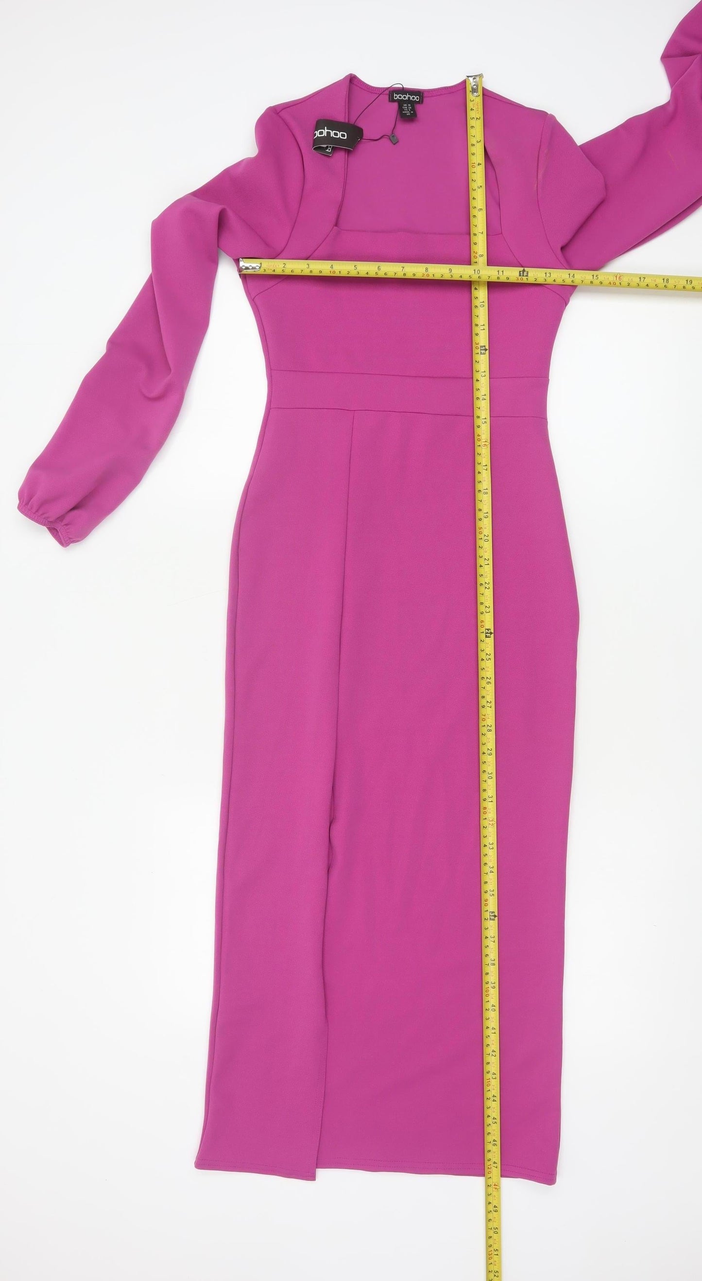Boohoo Women Pink Midi Bodycon Dress Size 10 Long Sleeve Square Neck