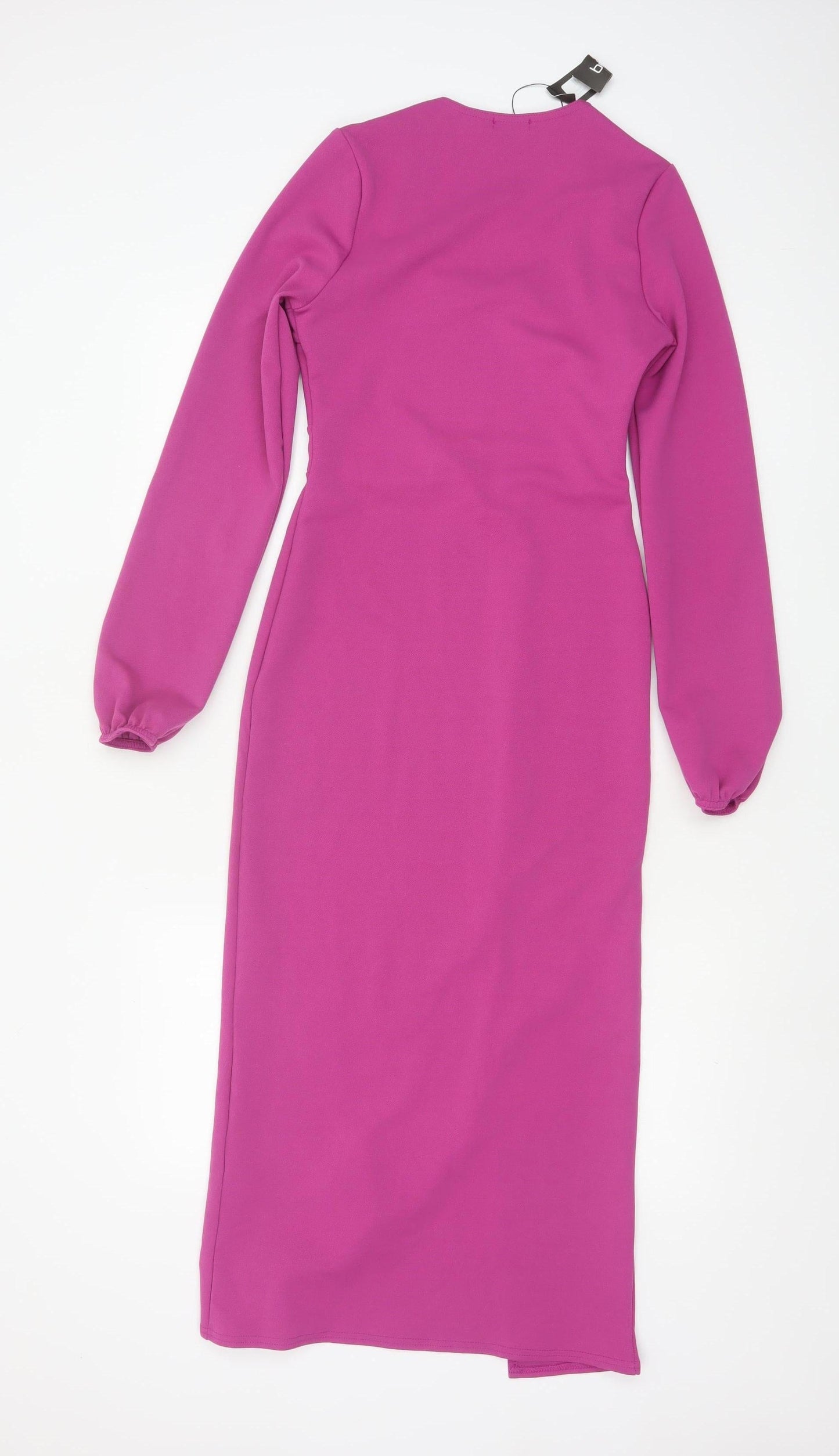 Boohoo Women Pink Midi Bodycon Dress Size 10 Long Sleeve Square Neck