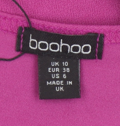 Boohoo Women Pink Midi Bodycon Dress Size 10 Long Sleeve Square Neck