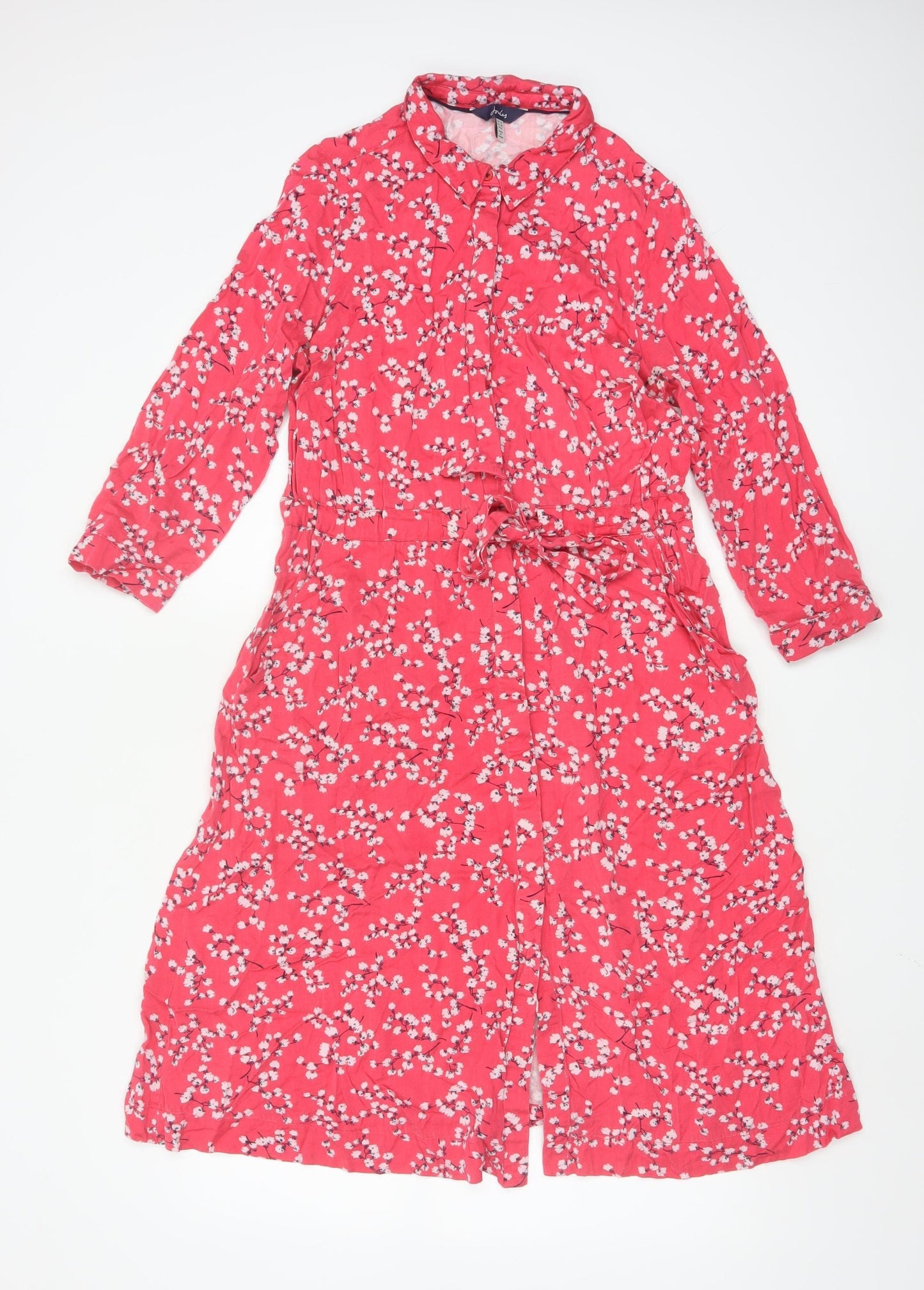 Joules Women Red Floral Viscose Shirt Dress Size 10