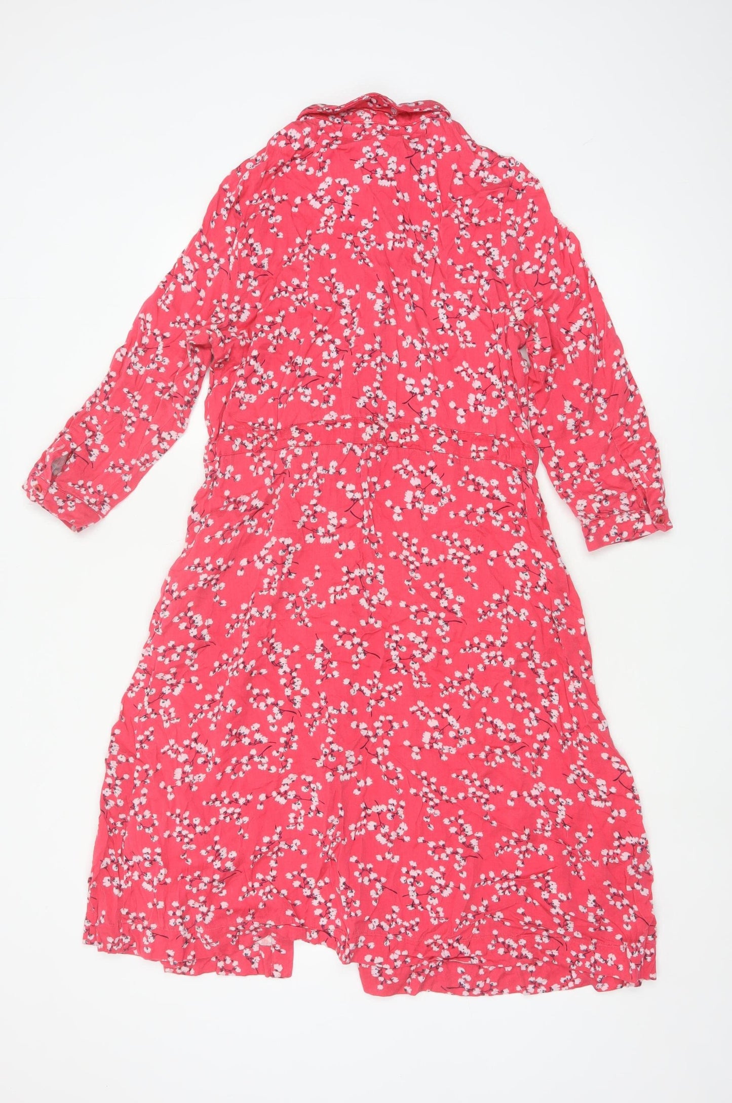 Joules Women Red Floral Viscose Shirt Dress Size 10