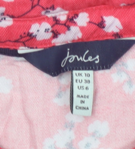 Joules Women Red Floral Viscose Shirt Dress Size 10