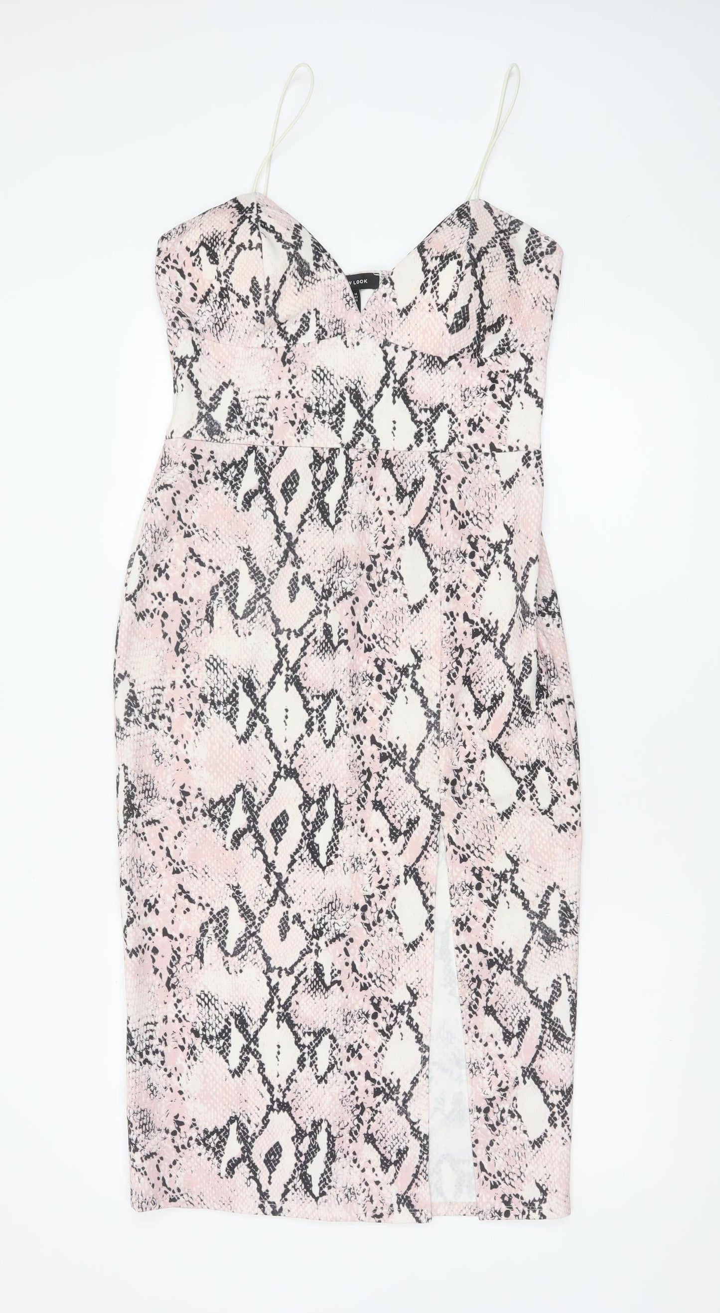 New Look Womens Pink Snake Print Bodycon Dress Size 14
