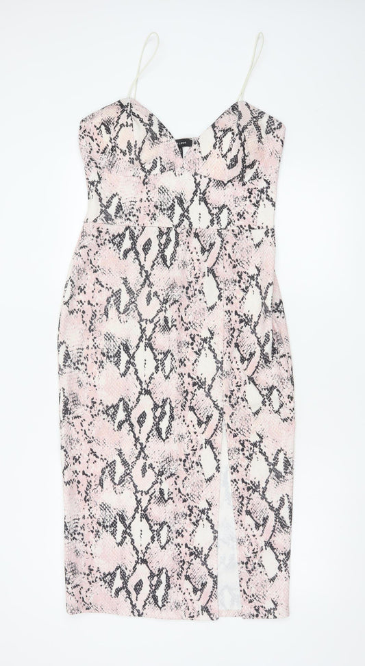 New Look Womens Pink Snake Print Bodycon Dress Size 14
