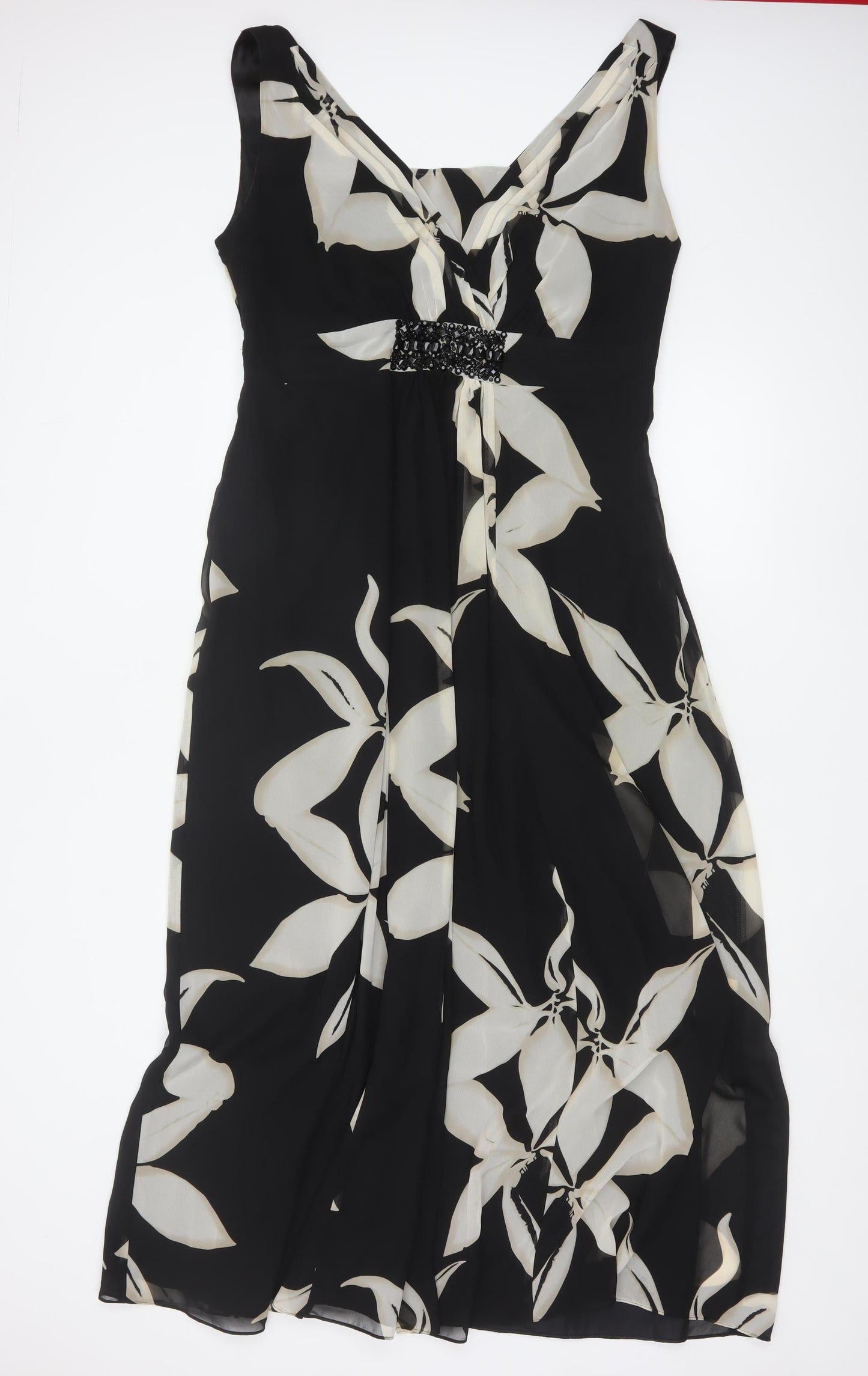 Jacques Vert Women's Black Floral Beaded Midi Dress Size 20