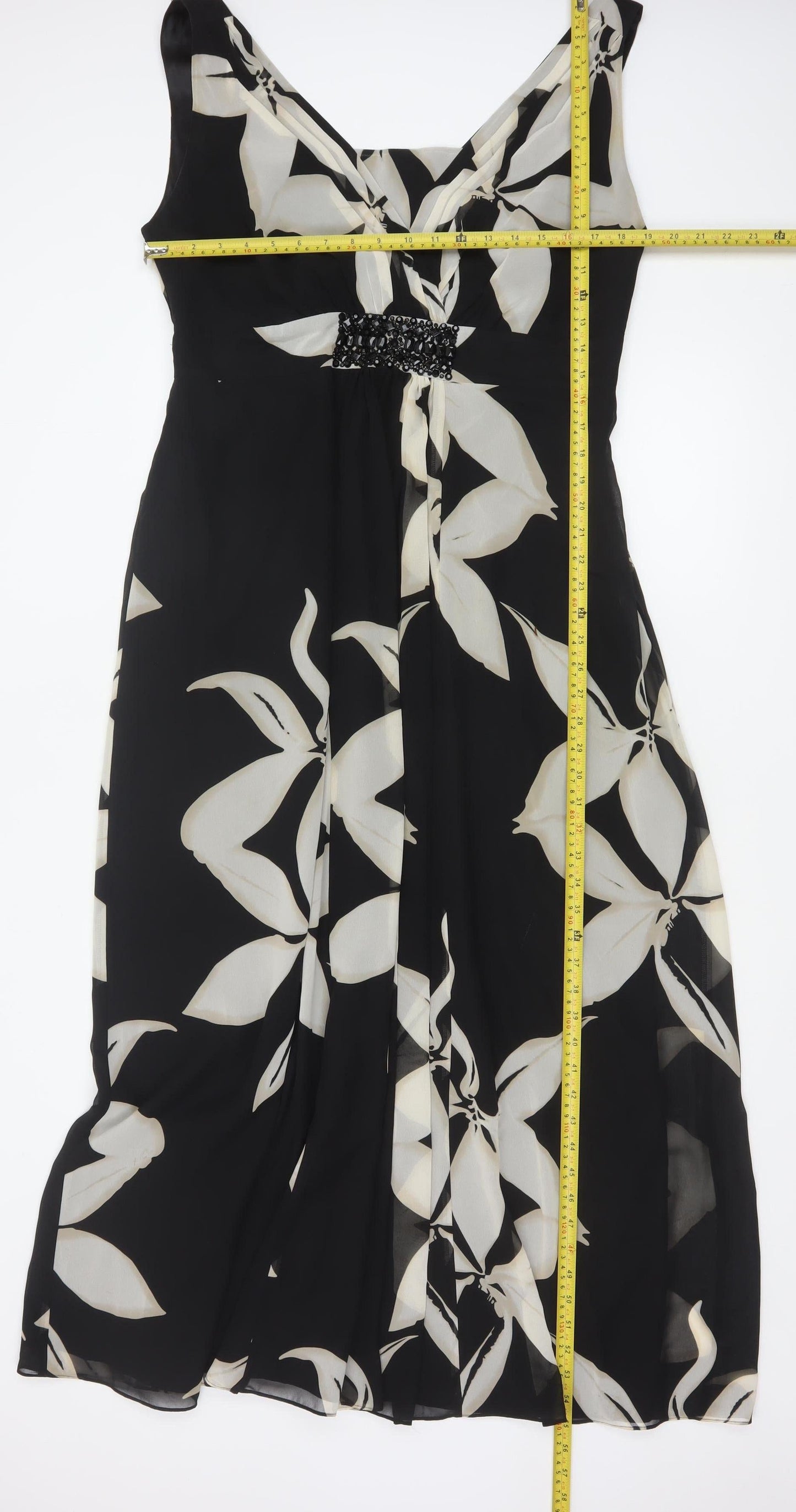 Jacques Vert Women's Black Floral Beaded Midi Dress Size 20