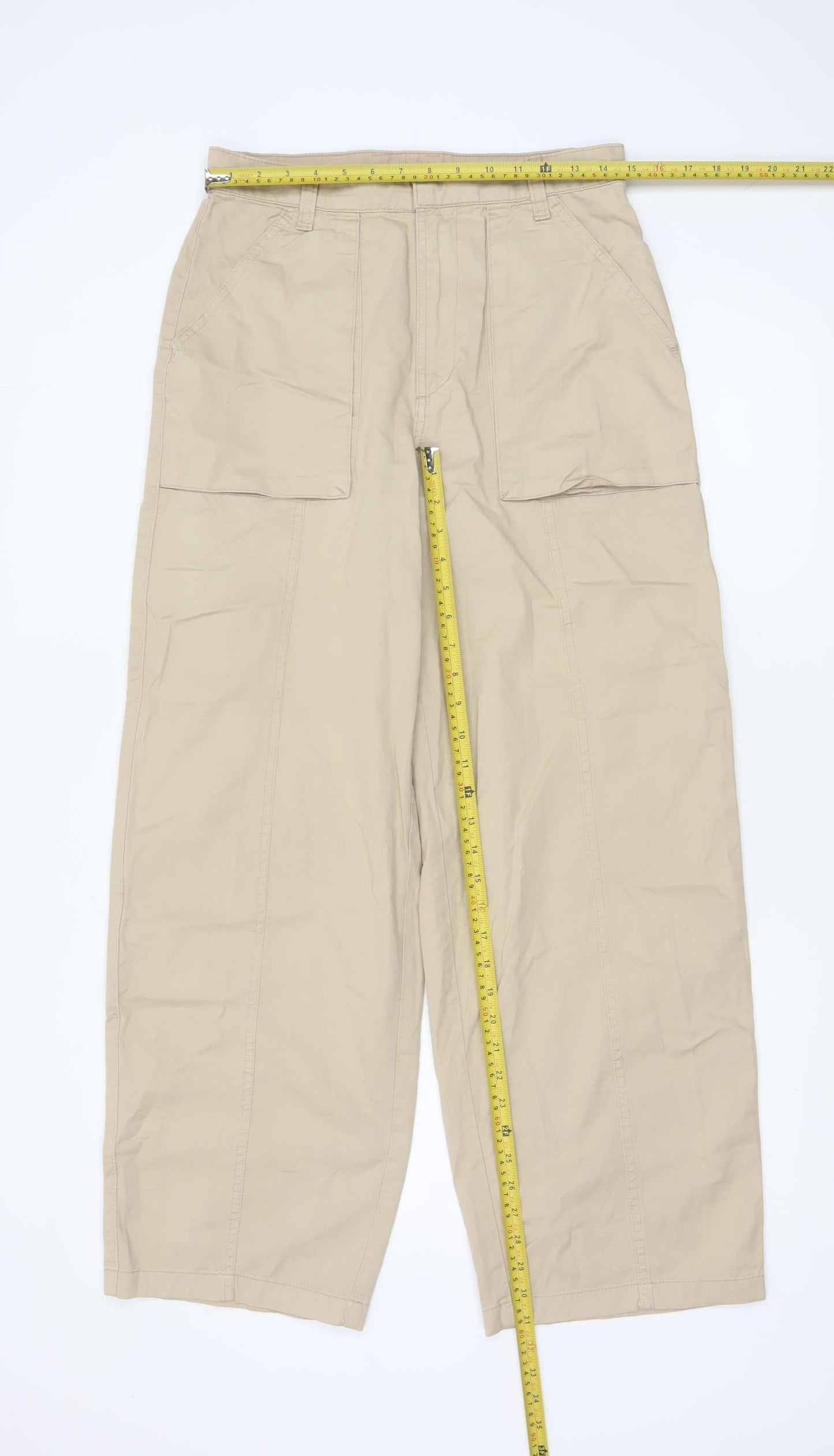 Mavi Women's Beige Cargo Trousers Cotton Wide-Leg M