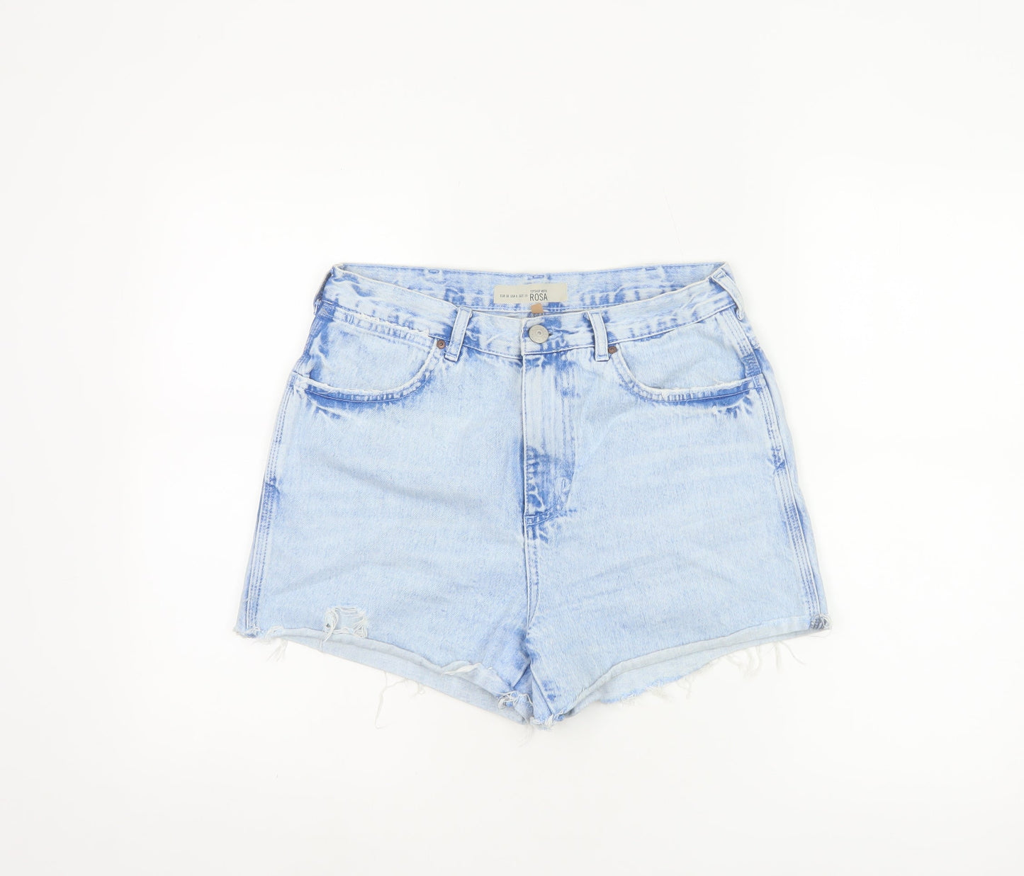 Topshop Women Blue Size 10 High Waist Cut-Off Denim Shorts