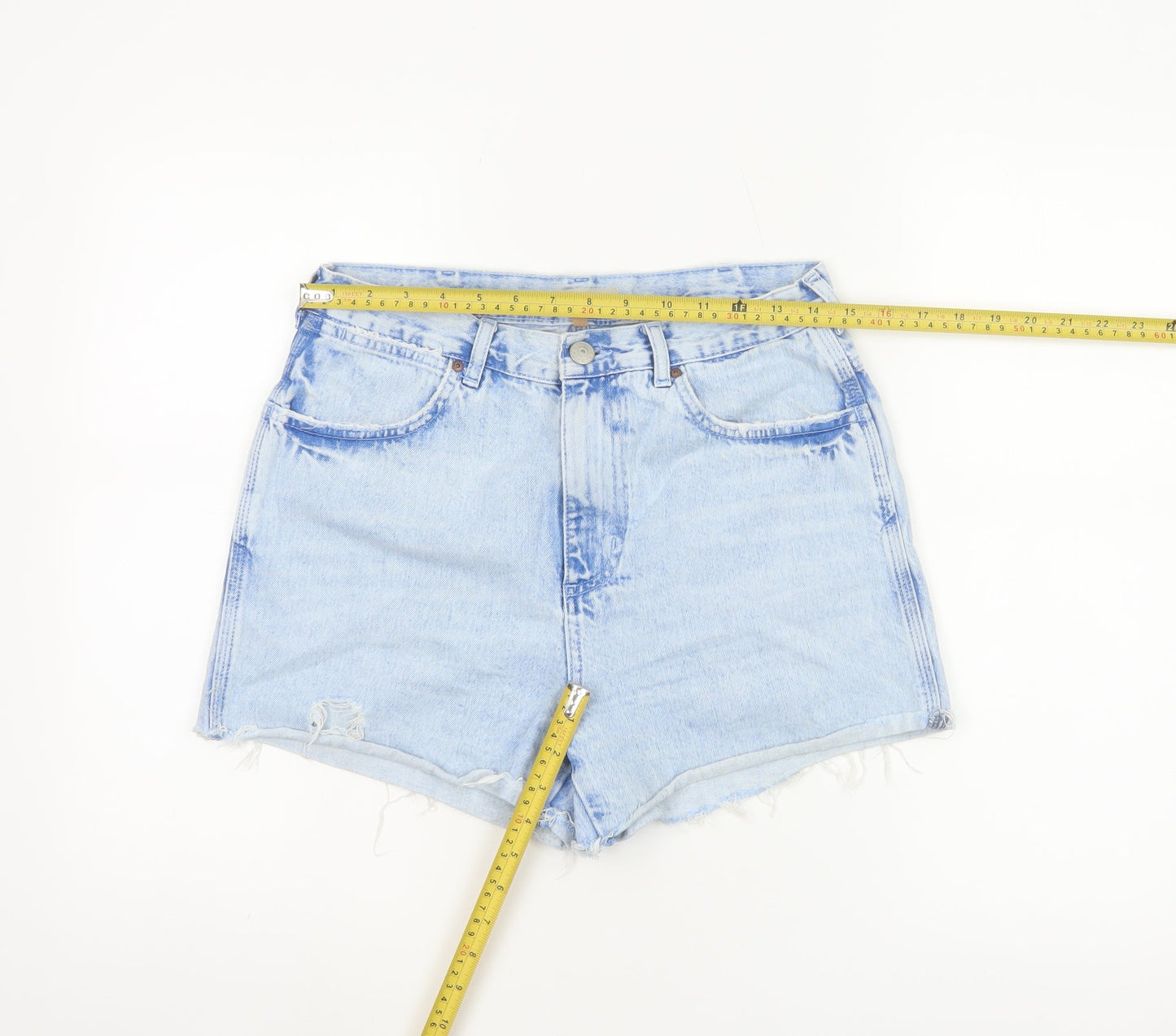 Topshop Women Blue Size 10 High Waist Cut-Off Denim Shorts