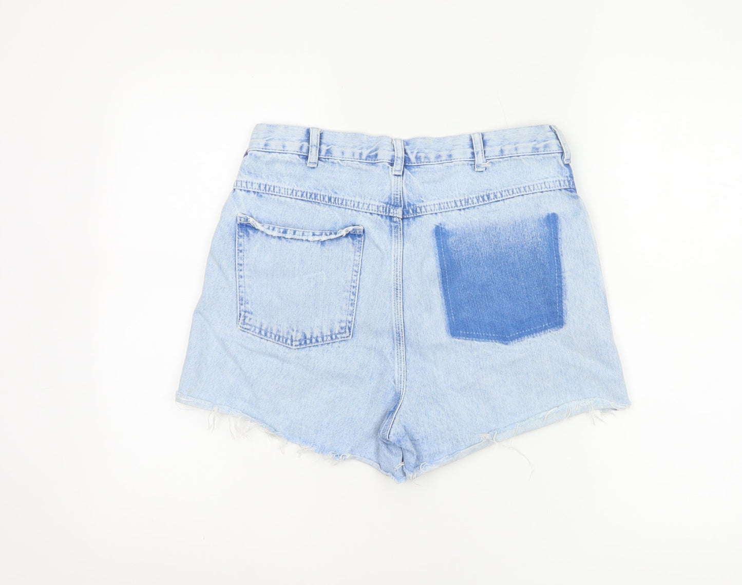 Topshop Women Blue Size 10 High Waist Cut-Off Denim Shorts