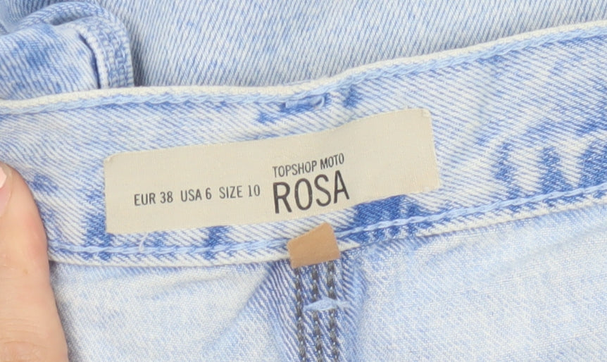 Topshop Women Blue Size 10 High Waist Cut-Off Denim Shorts