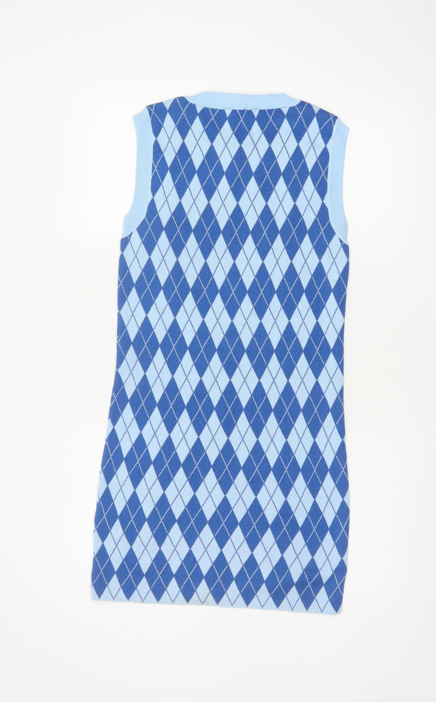 Zara Women’s Blue Argyle Knit Sleeveless Mini Shift Dress Size 12