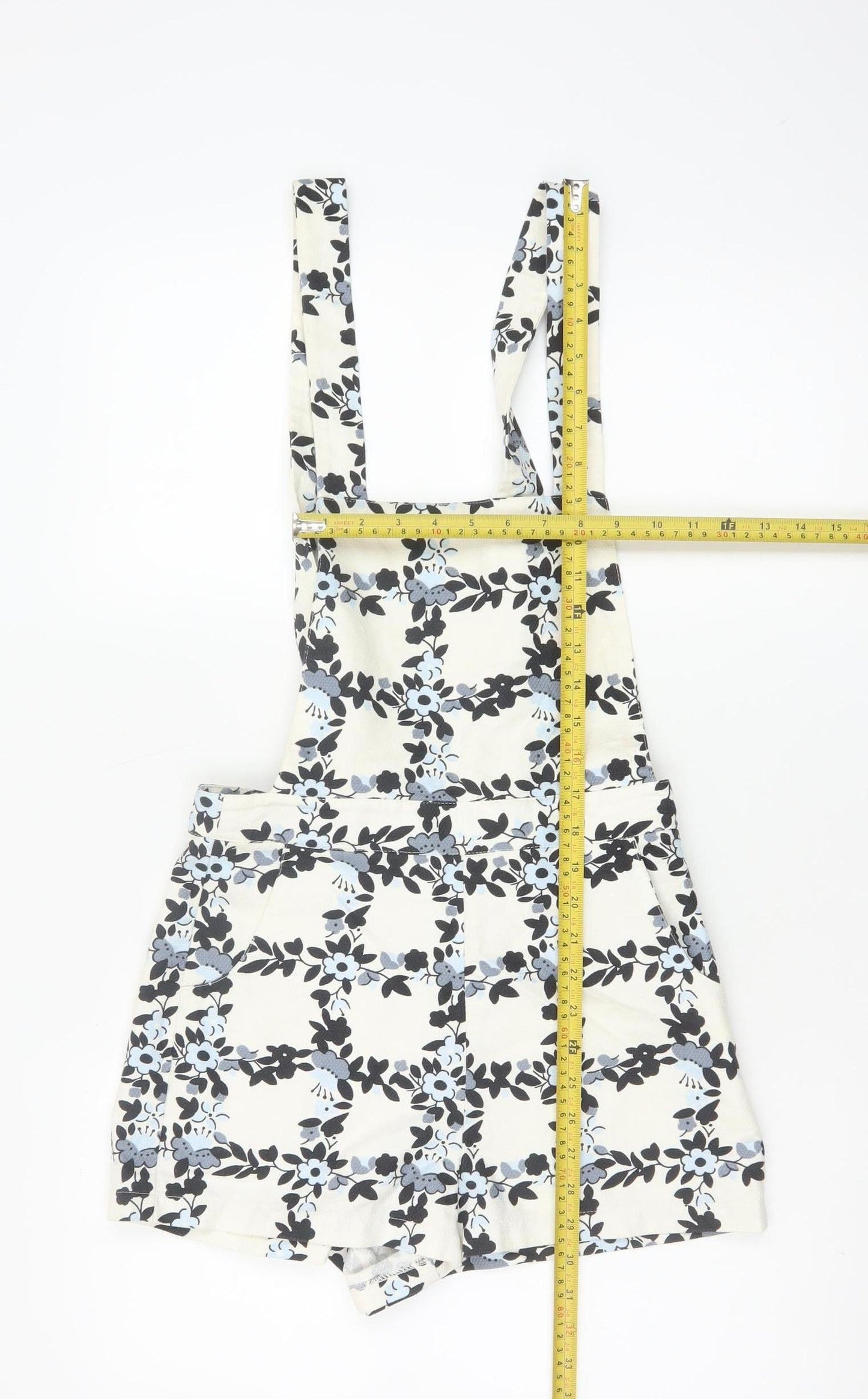 Topshop Womens Beige Floral Dungaree Playsuit UK 10 Cotton Blend