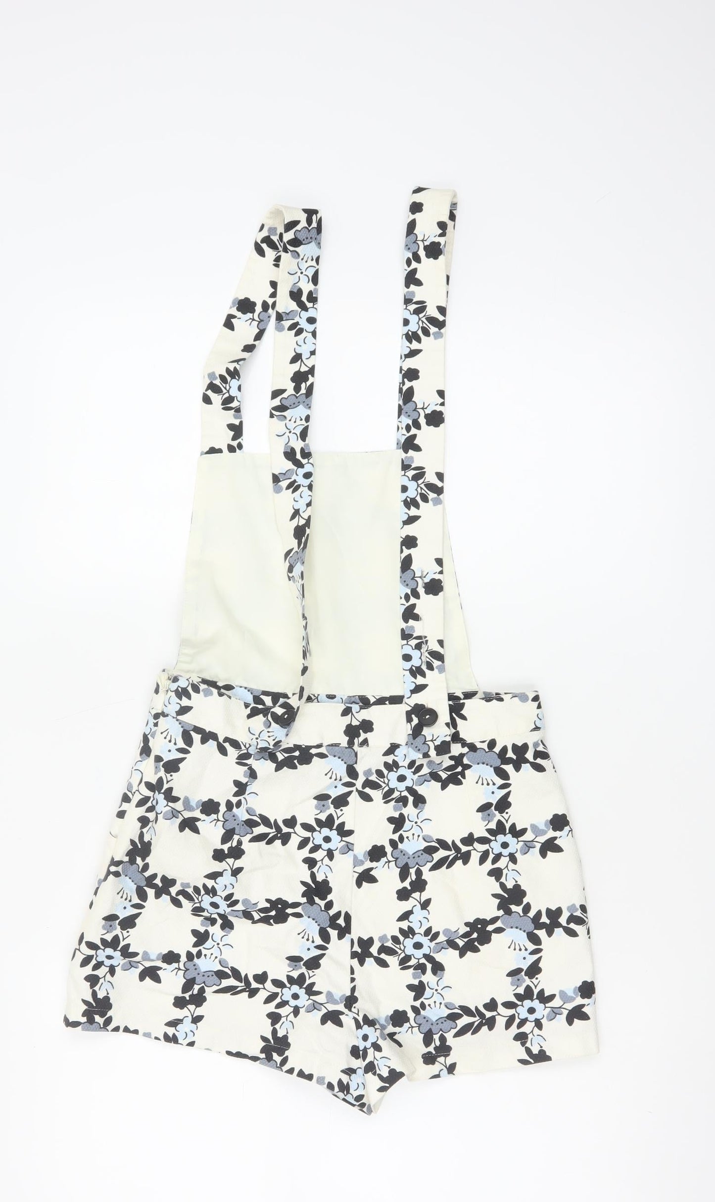 Topshop Womens Beige Floral Dungaree Playsuit UK 10 Cotton Blend