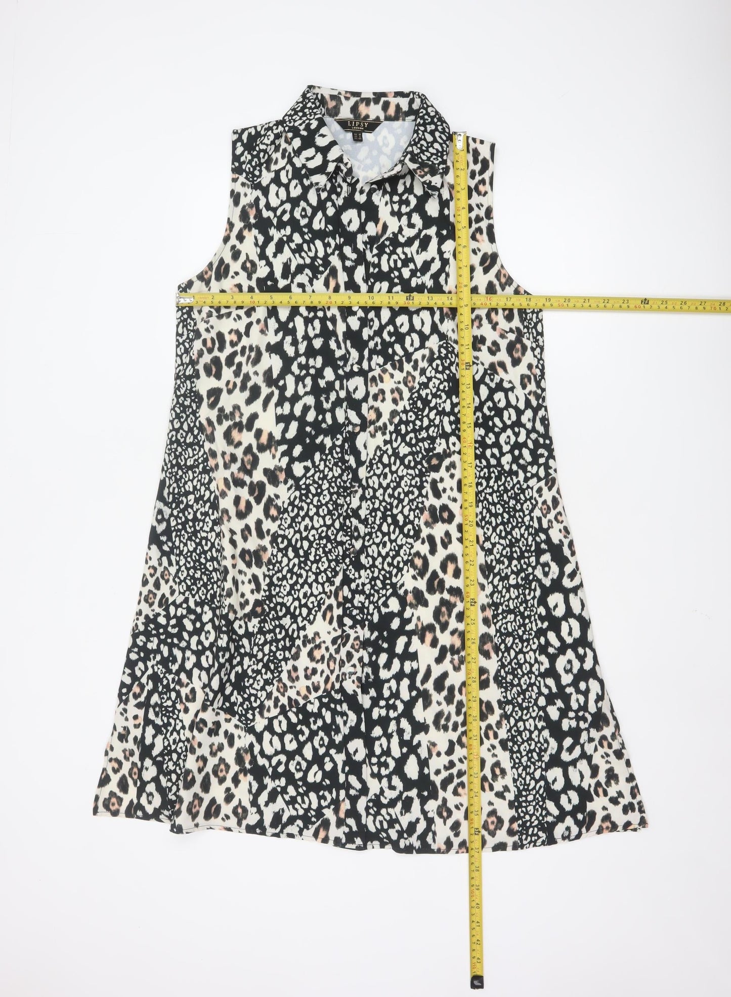 Lipsy Women’s Multicoloured Leopard Print Sleeveless Shift Dress Size 12
