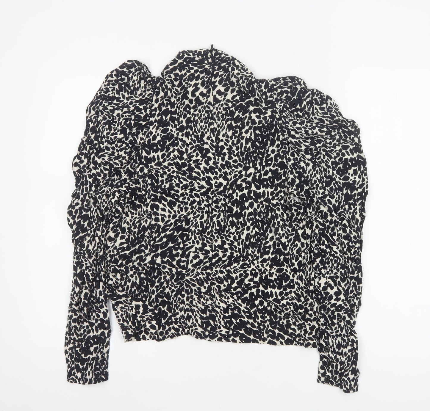 Zara Womens Black Animal Print High Neck Puff Sleeve Blouse XS