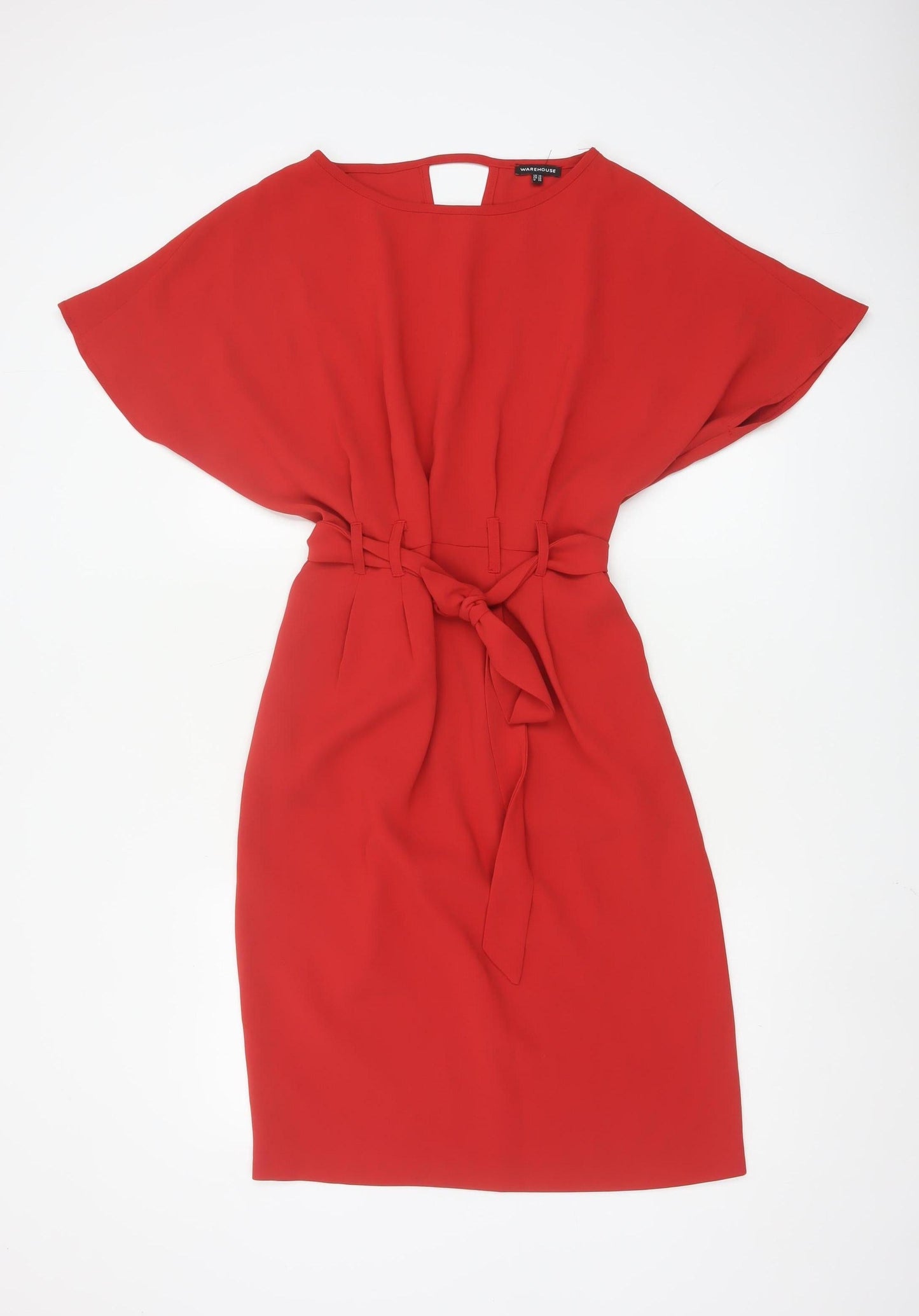 Warehouse Women’s Red Belted Sheath Dress Size 10 Elegant Formal