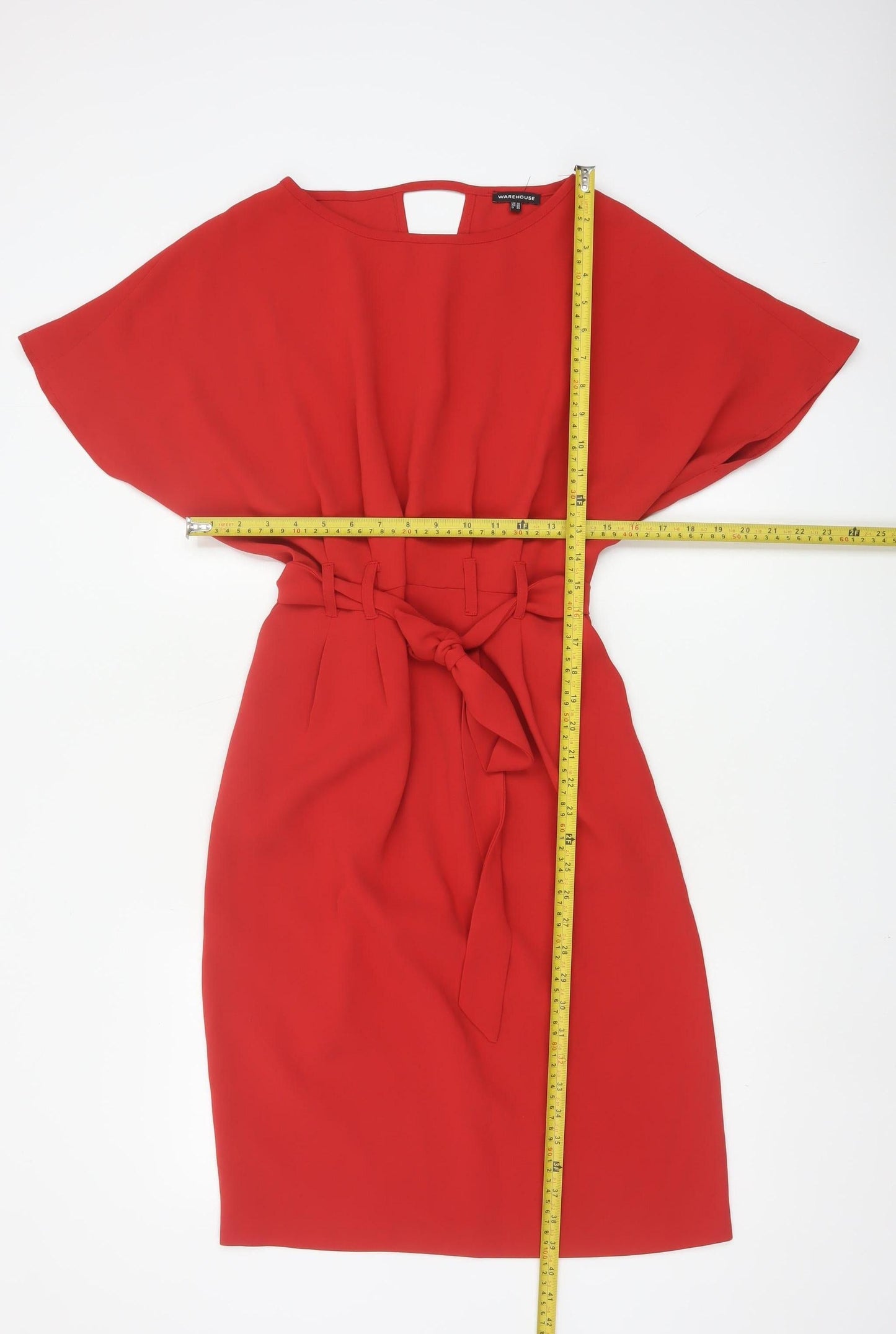 Warehouse Women’s Red Belted Sheath Dress Size 10 Elegant Formal