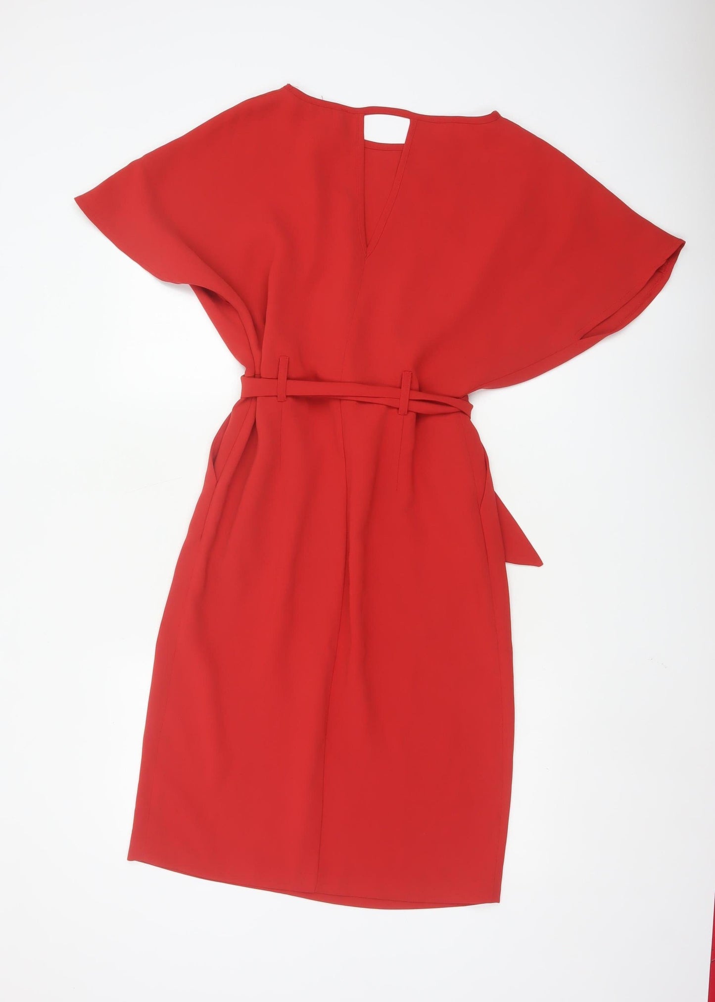 Warehouse Women’s Red Belted Sheath Dress Size 10 Elegant Formal