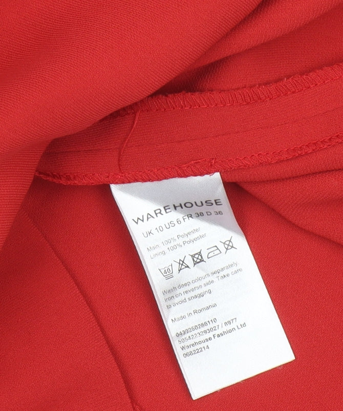 Warehouse Women’s Red Belted Sheath Dress Size 10 Elegant Formal