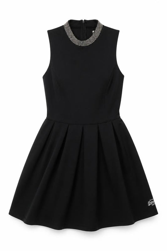 Superdry Women's Black Beaded Fit & Flare Sleeveless Dress XS