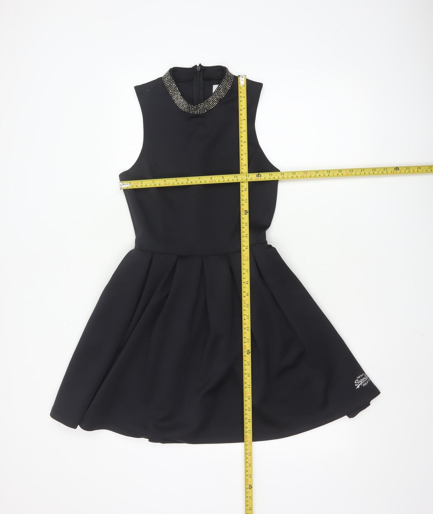 Superdry Women's Black Beaded Fit & Flare Sleeveless Dress XS