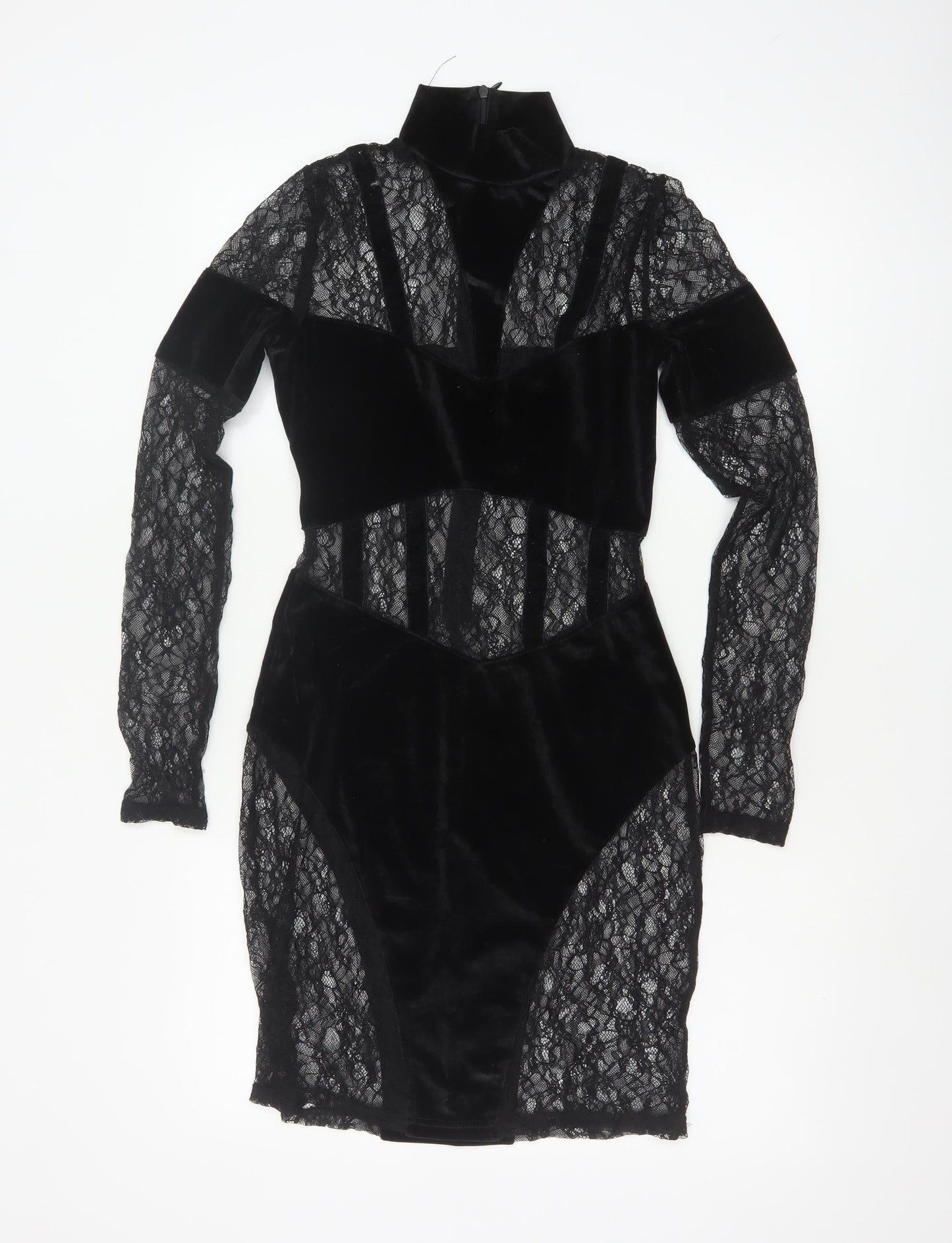 Simmi London Women's Black Lace Velvet Bodycon Dress Size 6