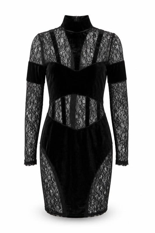 Simmi London Women's Black Lace Velvet Bodycon Dress Size 6