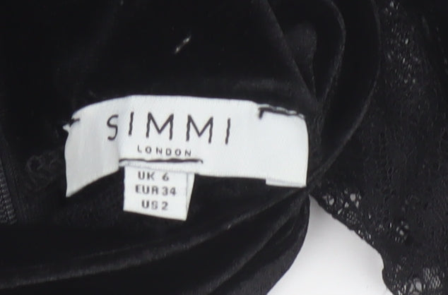 Simmi London Women's Black Lace Velvet Bodycon Dress Size 6