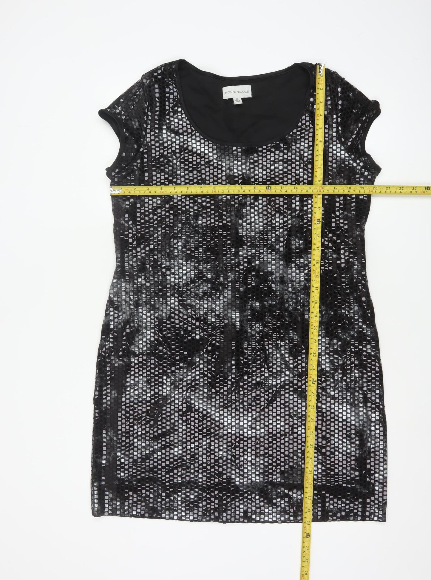 Ronni Nicole Women’s Black Sequin Sheath Dress Size 16 Party Cocktail