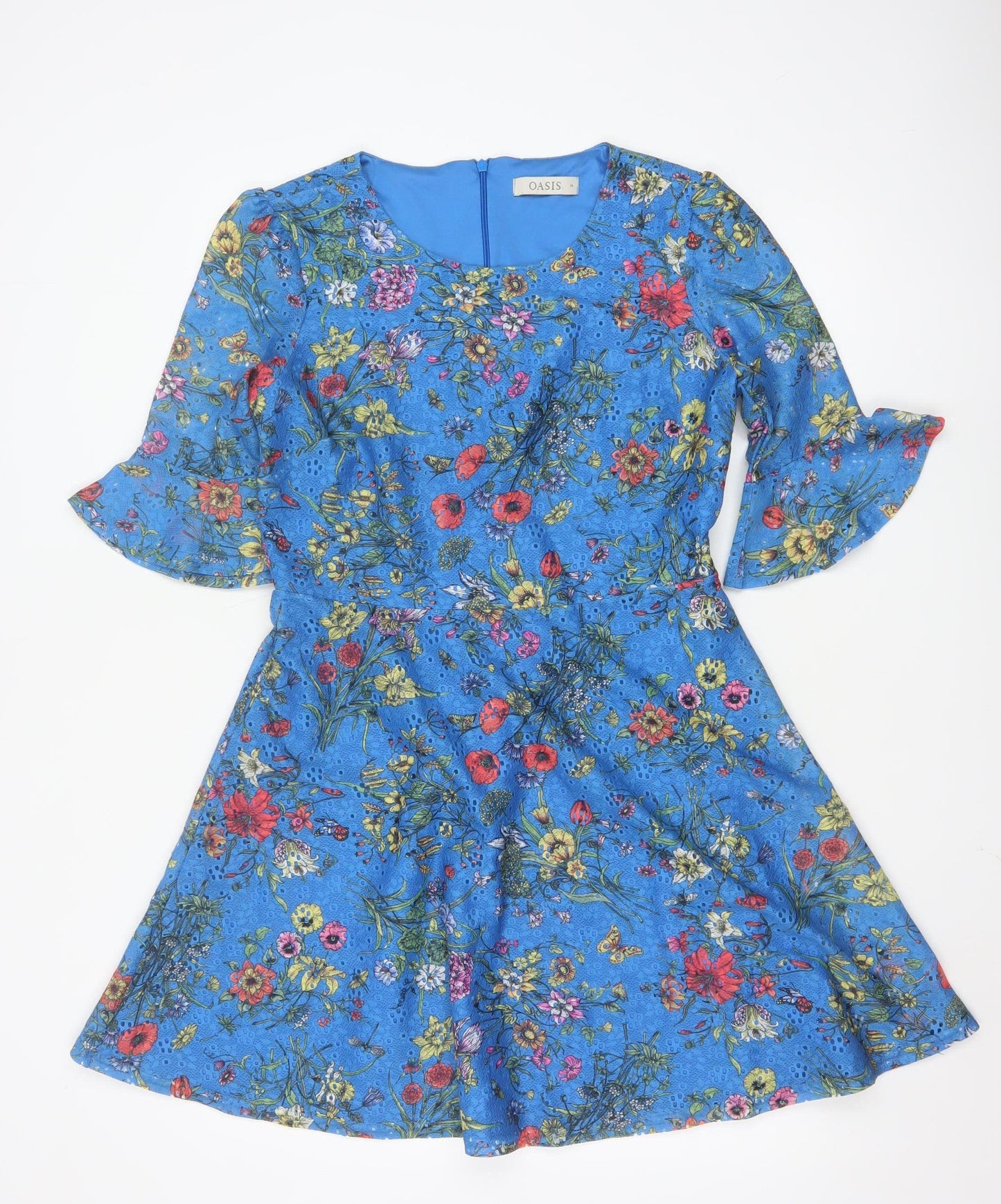 Oasis Women Blue Floral A-Line Short Dress Size 12