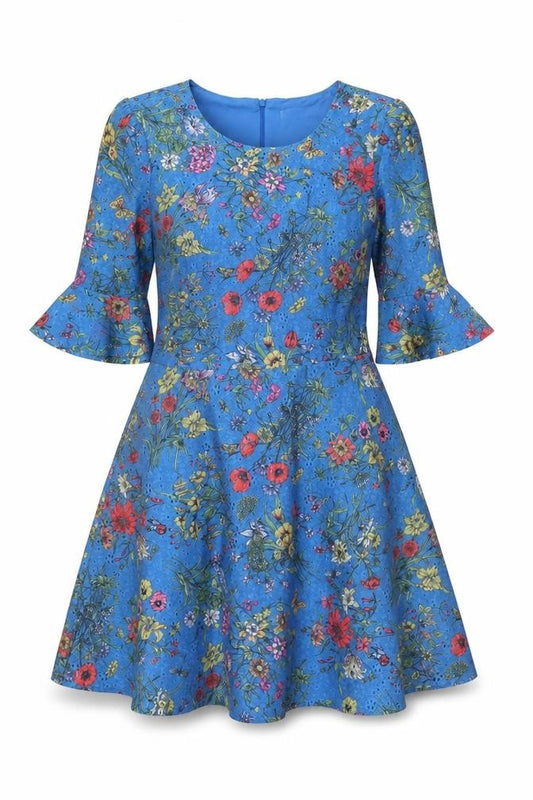 Oasis Women Blue Floral A-Line Short Dress Size 12