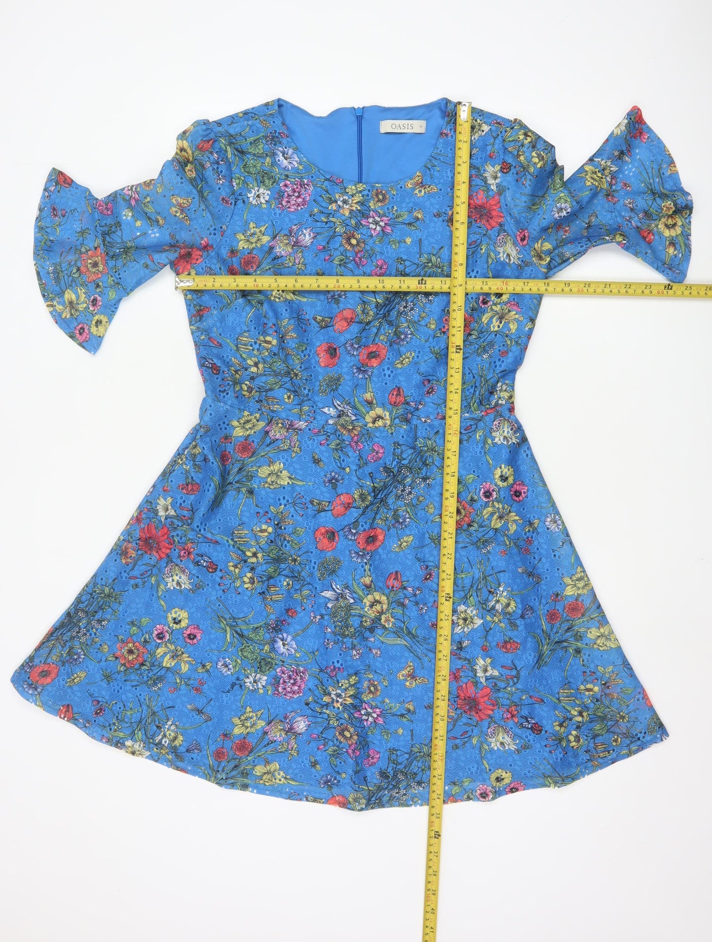 Oasis Women Blue Floral A-Line Short Dress Size 12