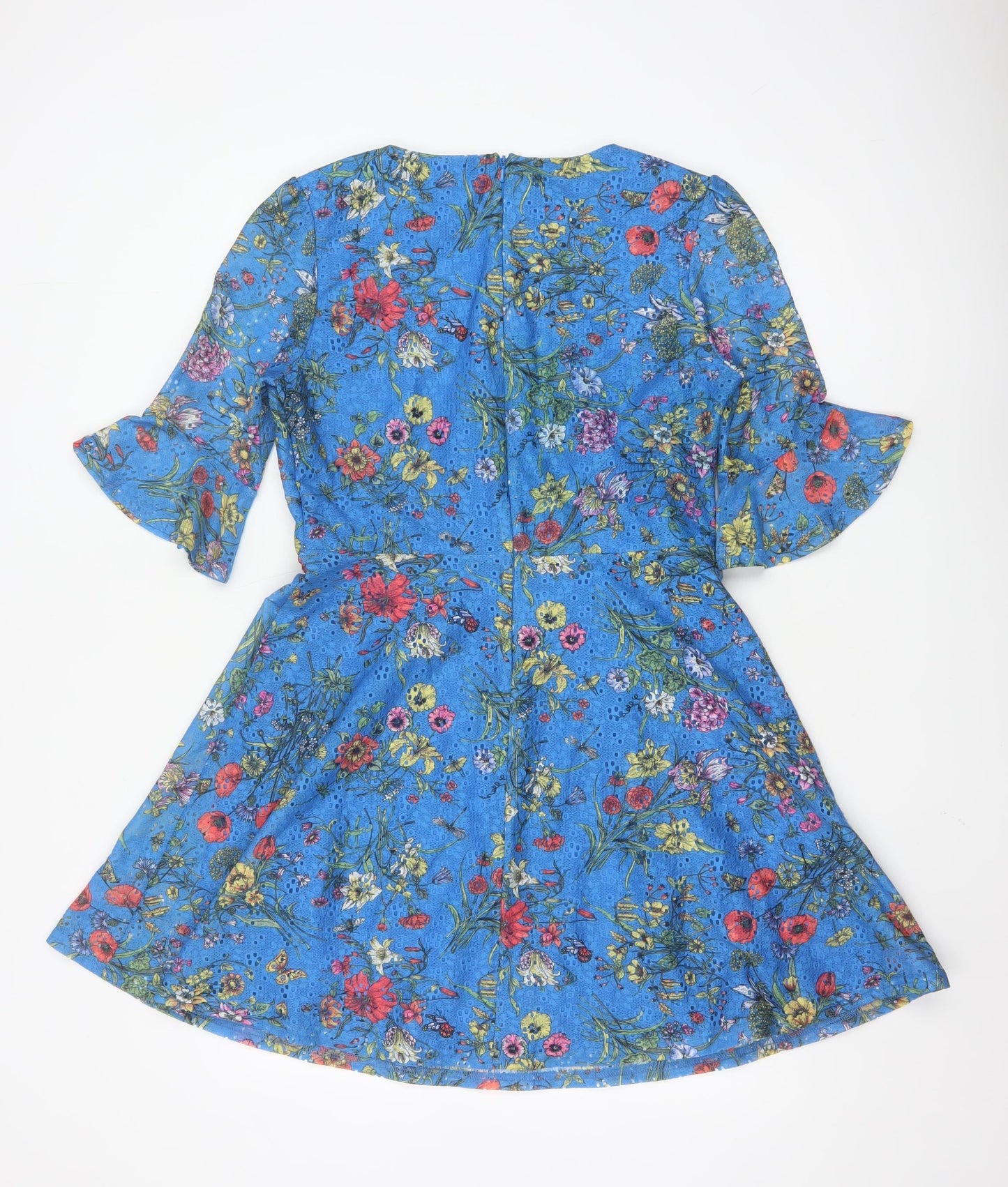 Oasis Women Blue Floral A-Line Short Dress Size 12