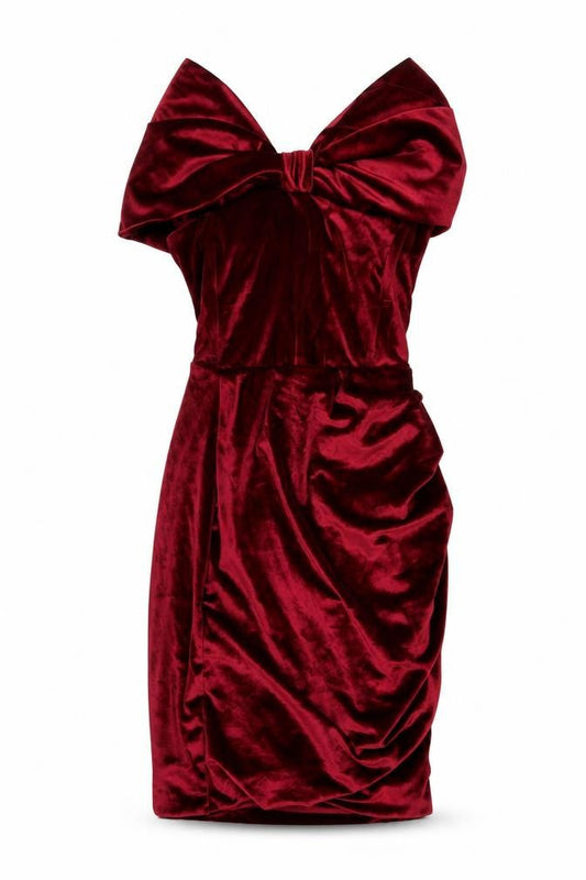 Club L London Women’s Red Velvet Off Shoulder Bodycon Dress Size 8