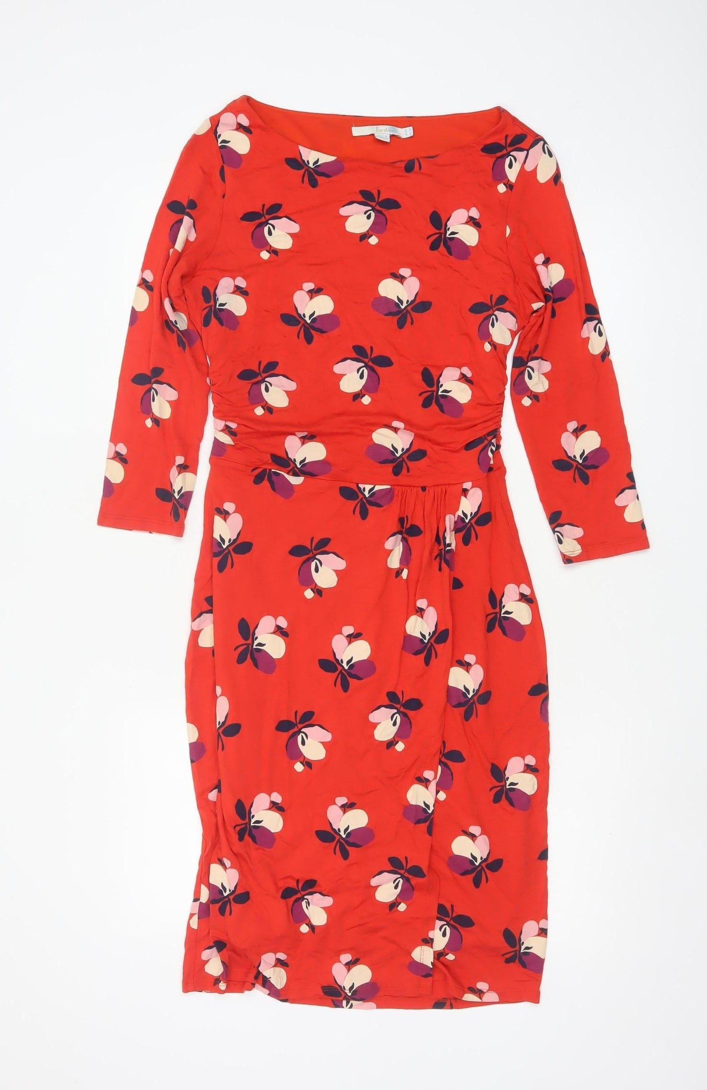 Boden Women Red Floral Bodycon Jersey Knee Length Dress Size 10