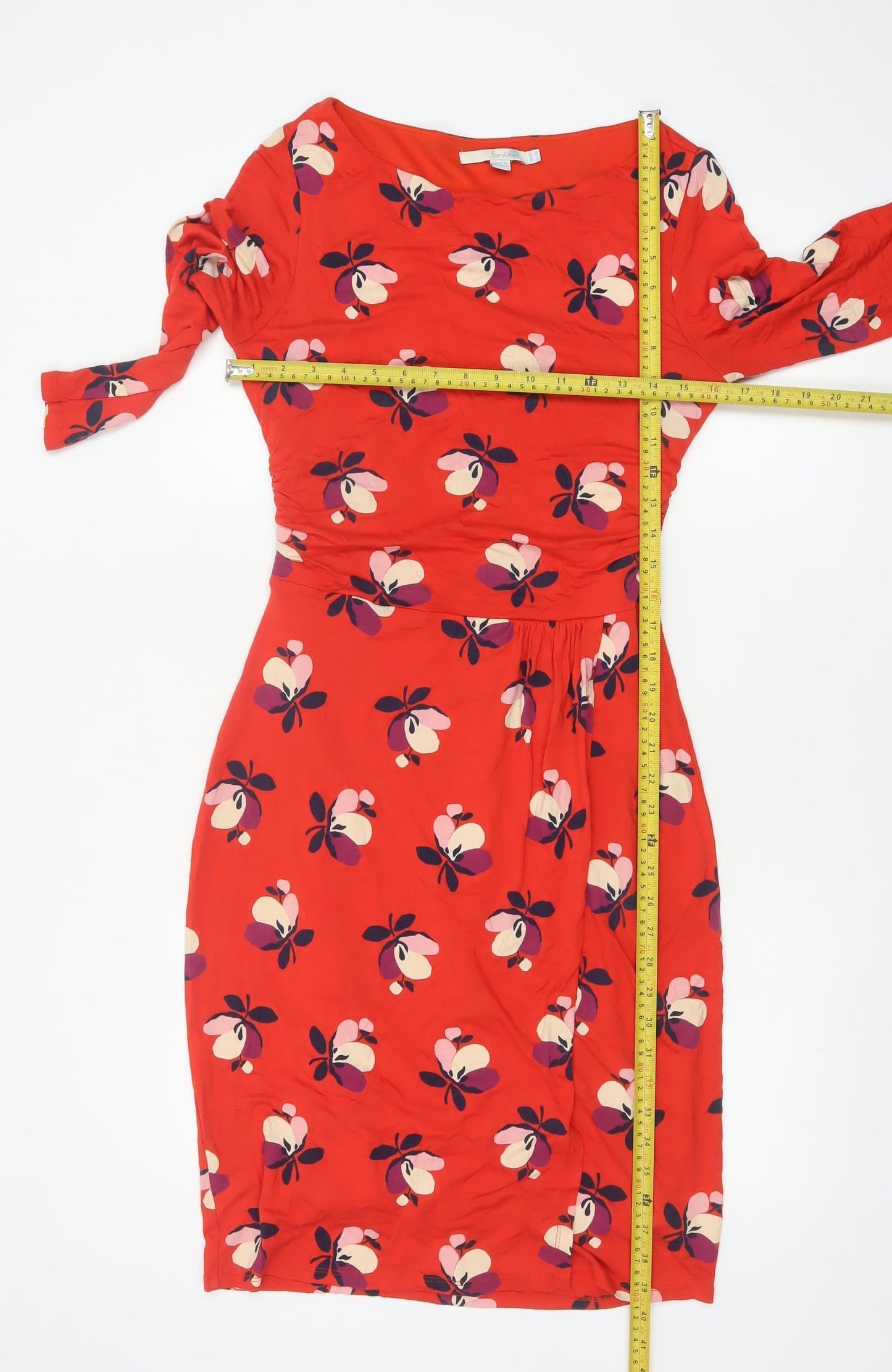 Boden Women Red Floral Bodycon Jersey Knee Length Dress Size 10