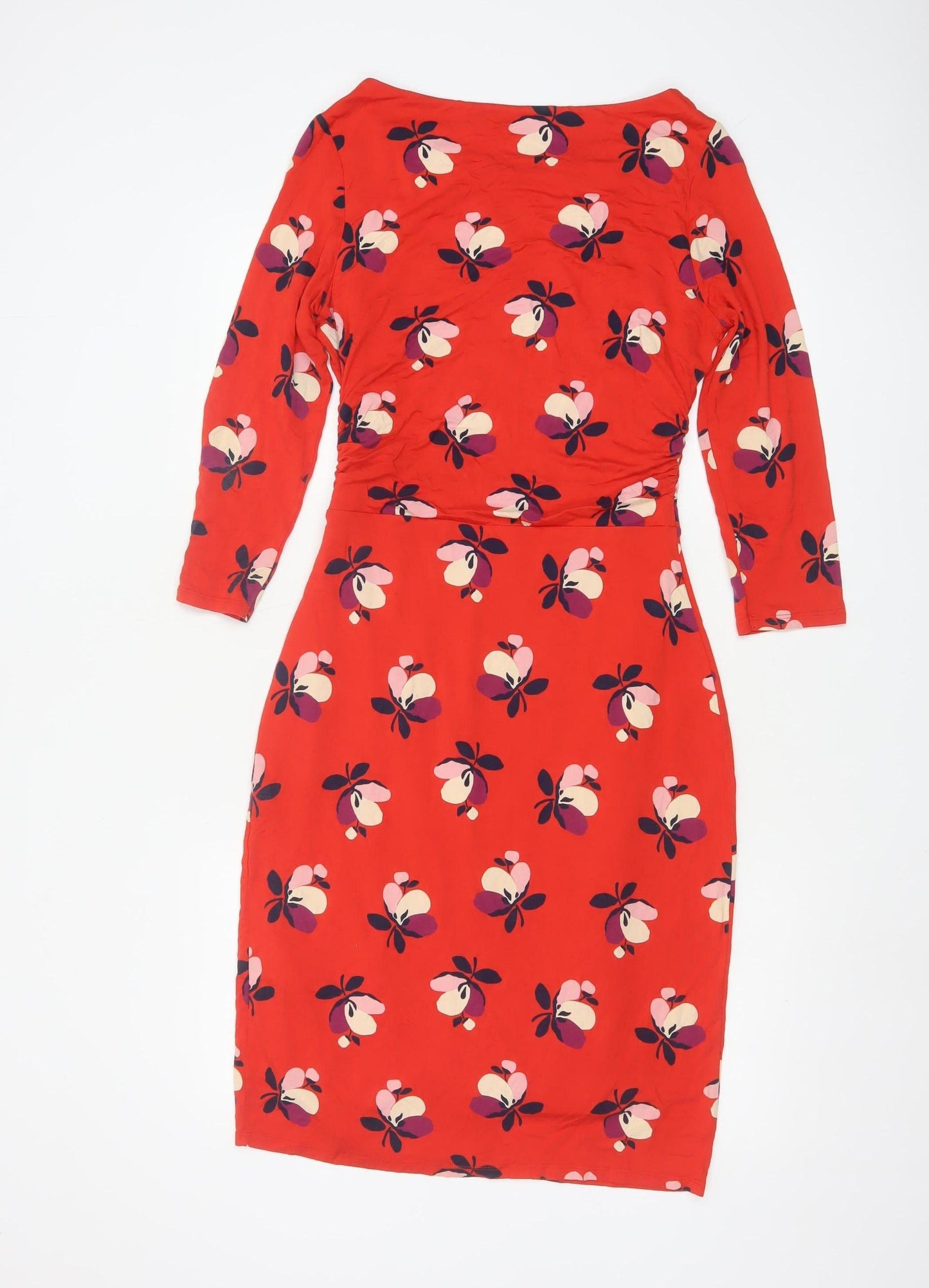 Boden Women Red Floral Bodycon Jersey Knee Length Dress Size 10