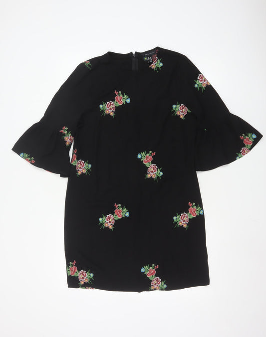 New Look Women Black Floral Embroidered Shift Dress Size 8