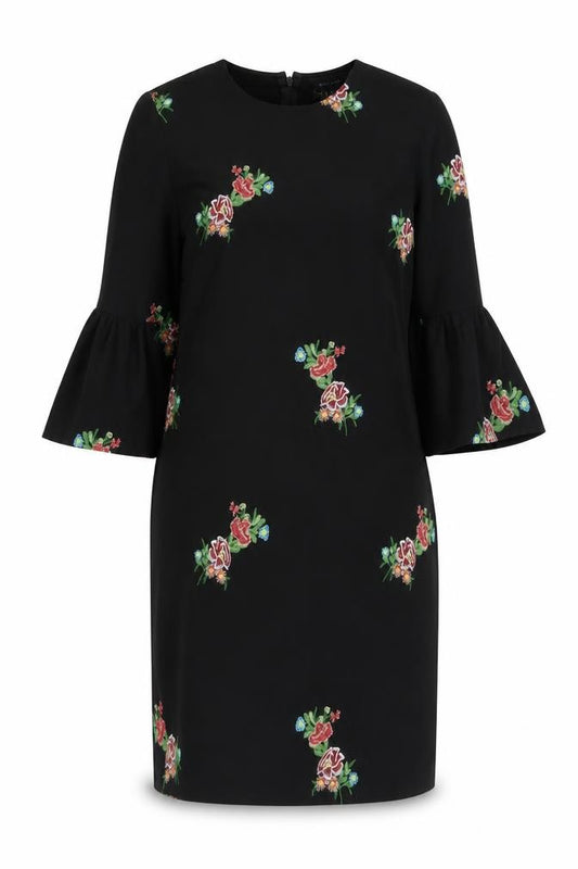 New Look Women Black Floral Embroidered Shift Dress Size 8