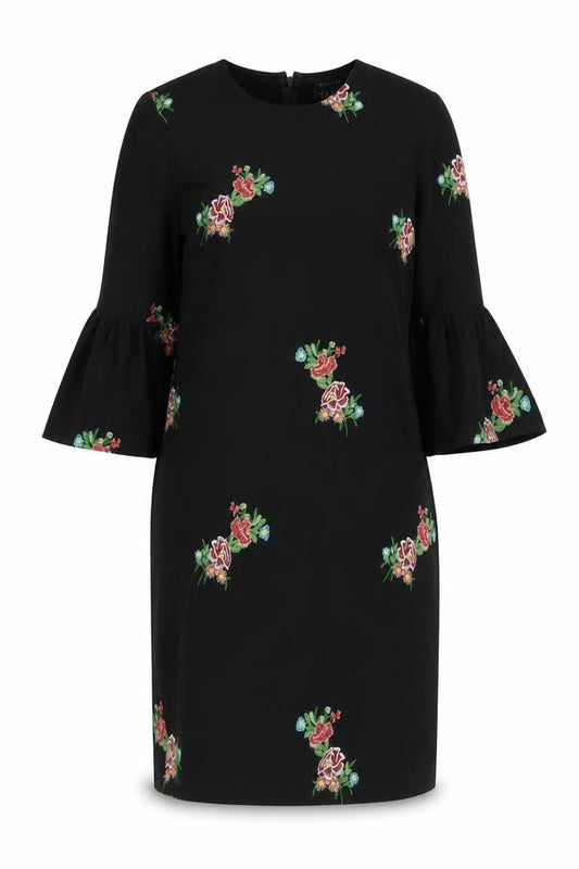 New Look Women Black Floral Embroidered Shift Dress Size 8