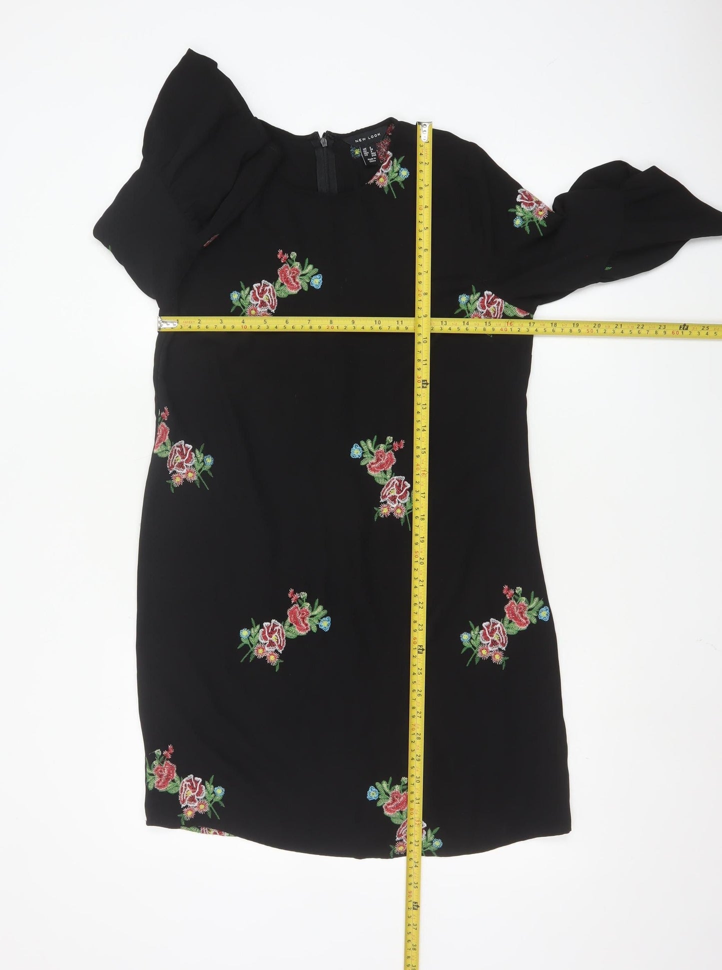 New Look Women Black Floral Embroidered Shift Dress Size 8
