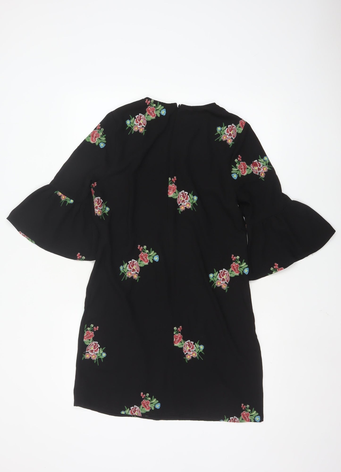 New Look Women Black Floral Embroidered Shift Dress Size 8
