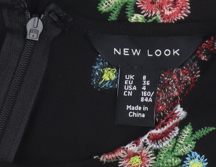New Look Women Black Floral Embroidered Shift Dress Size 8