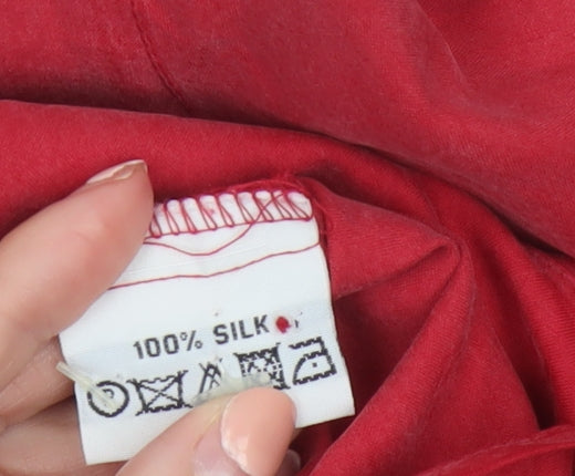 Boden Women Red Silk Long Sleeve Button-Up Shirt Size 10