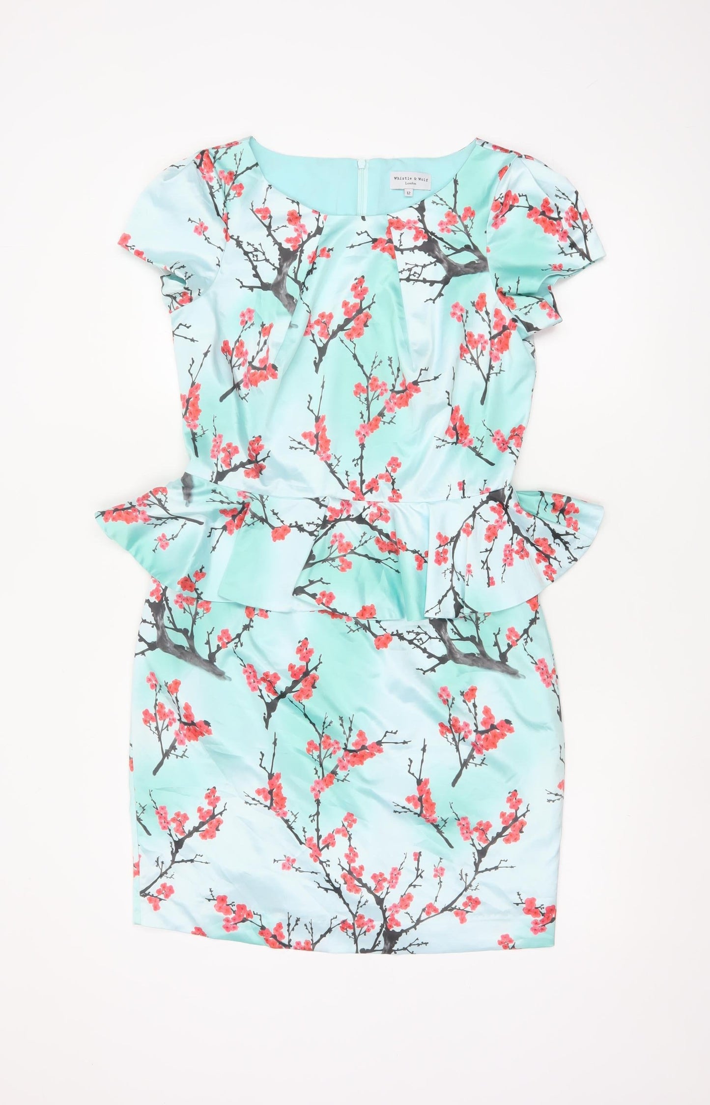 Whistle & Wolf Women’s Blue Floral Peplum Bodycon Dress Size 12