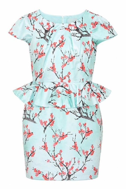 Whistle & Wolf Women’s Blue Floral Peplum Bodycon Dress Size 12