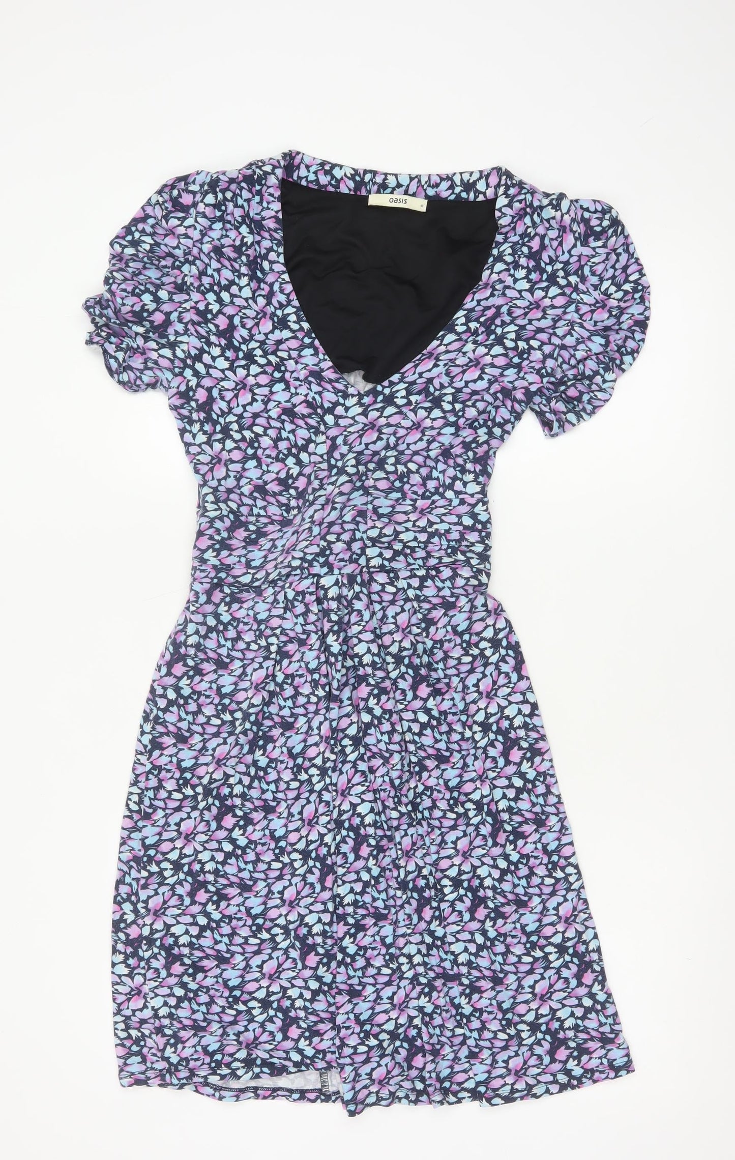 Oasis Women’s Blue Floral Wrap Dress Short Sleeve Size M